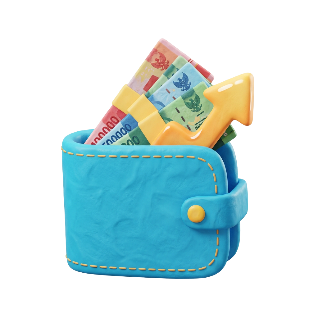 Ilustrasi dompet dengan uang rupiah