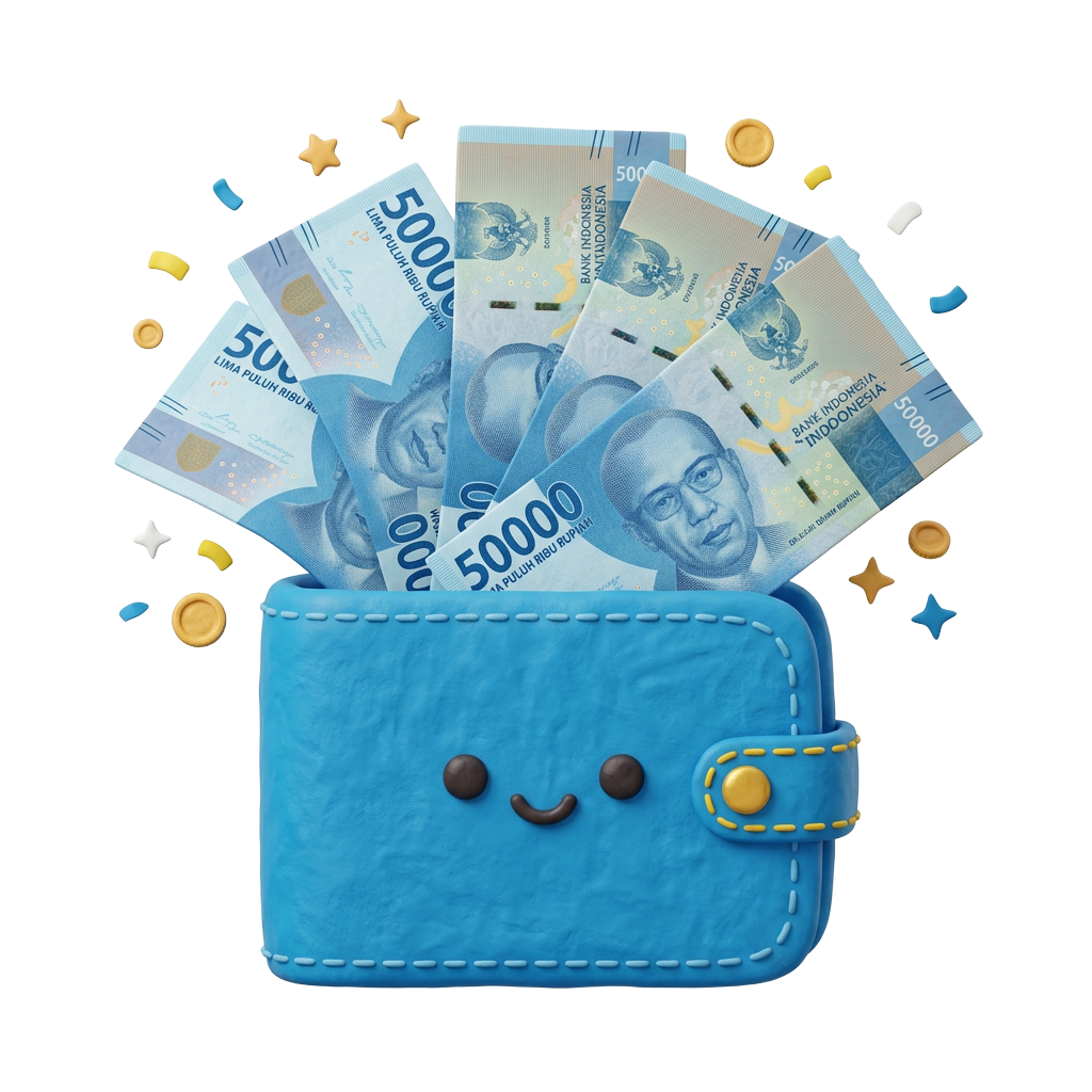 Dompet besar berisi uang rupiah